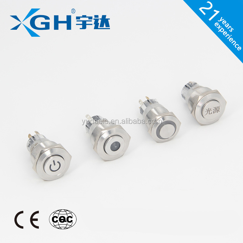 16mm Metal pushbutton switch,5 pin 6 pin momentary / latching push button on off led switch  with lamp IP67