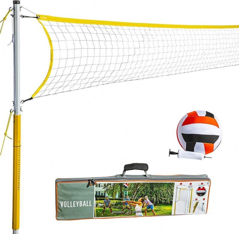 Custom Length Volleyball Net and Ball Set, Portable Stand With Net Set Equipment Standard Poles