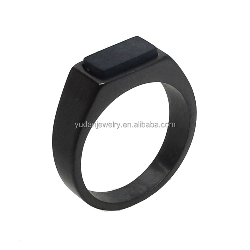 Mens Black Onyx Rings Stainless Steel Square Agate Signet Rings for Men Dad Father Jewelry Gift