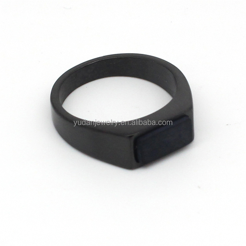 Mens Black Onyx Rings Stainless Steel Square Agate Signet Rings for Men Dad Father Jewelry Gift