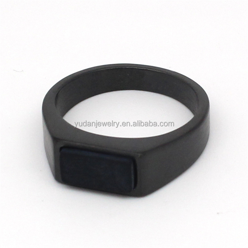 Mens Black Onyx Rings Stainless Steel Square Agate Signet Rings for Men Dad Father Jewelry Gift