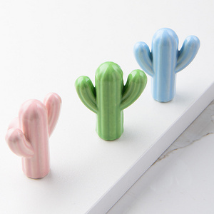 Wholesale Creative ceramic handle Cartoon Cute cactus Ceramic cabinet drawer Single-hole Small knobs Handles For Kids Furniture