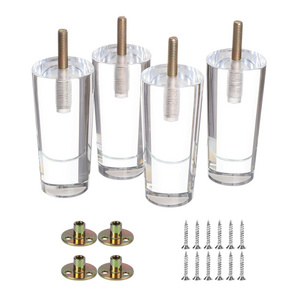 4 Inch Round Acrylic Furniture Legs Set 4 pieces Transparent Acrylic Leg For Furniture Sofa Table Cabinet Bed Bench