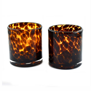 Customized Blown Clear Glass Candle Jar With High Quality Leopard Glass Candle Jar Handmade  Candle Holder For  Decoration