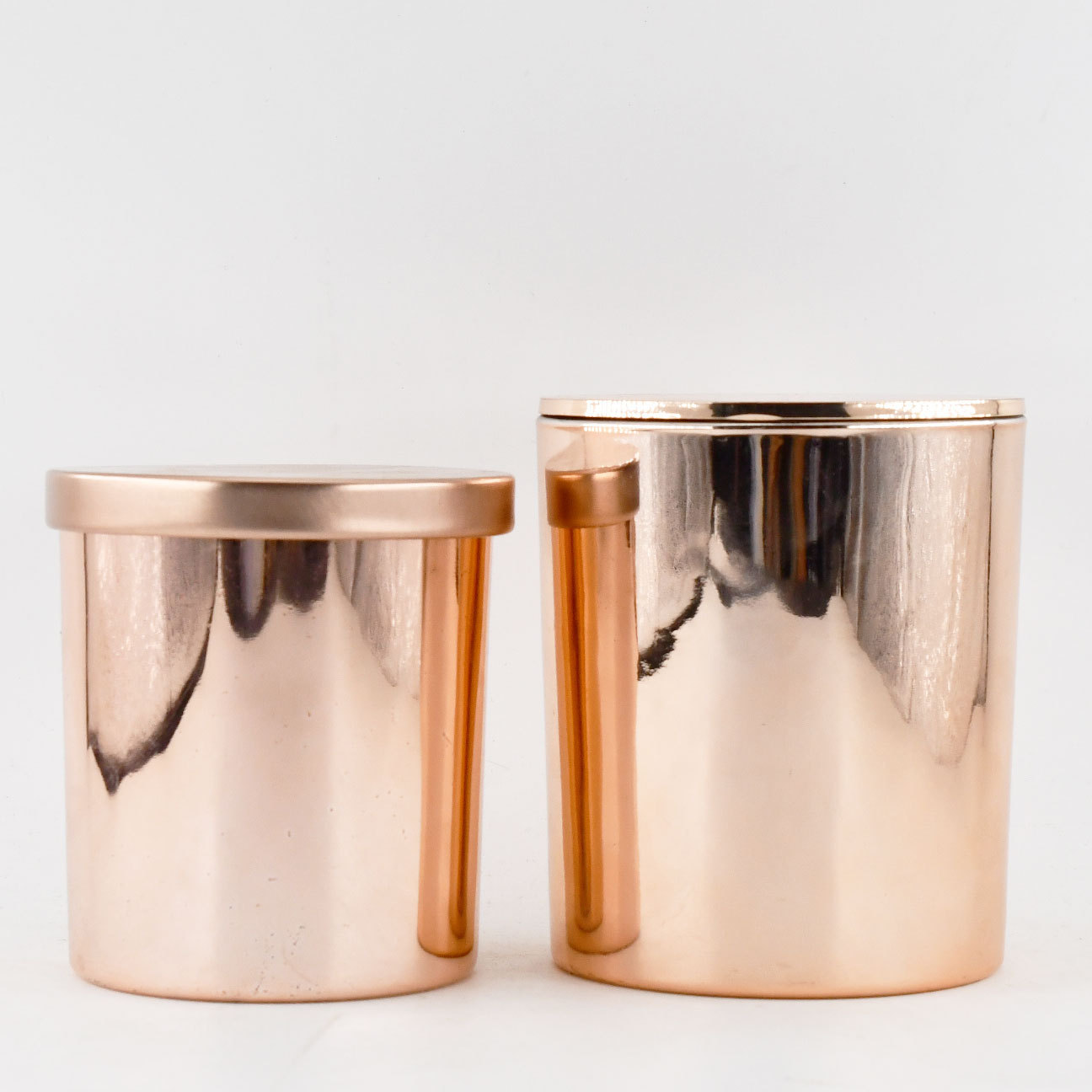 Hot Sale Empty Copper Electroplating Rose Gold Chrome Glass Candle Jars with Luxury Metallic Finish Mirror Lid