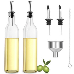 17oz Glass Olive Oil Dispenser - Oil And Vinegar Cruet Bottle With Stainless Steel Pourers Liquor Pourer