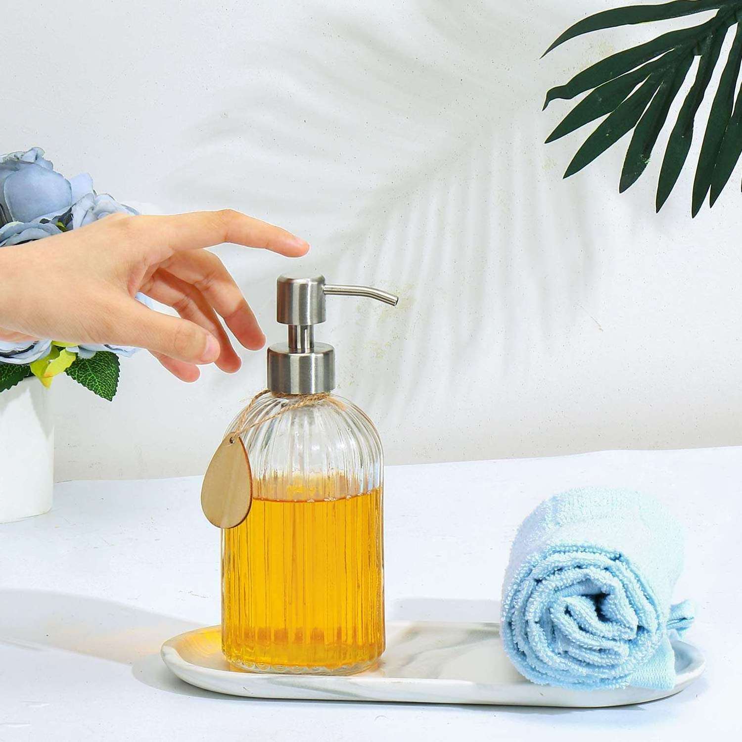 Clear Glass Refillable Hand Soap Dispenser Glass Shampoo Bottle With Stainless Steel Foam Pump