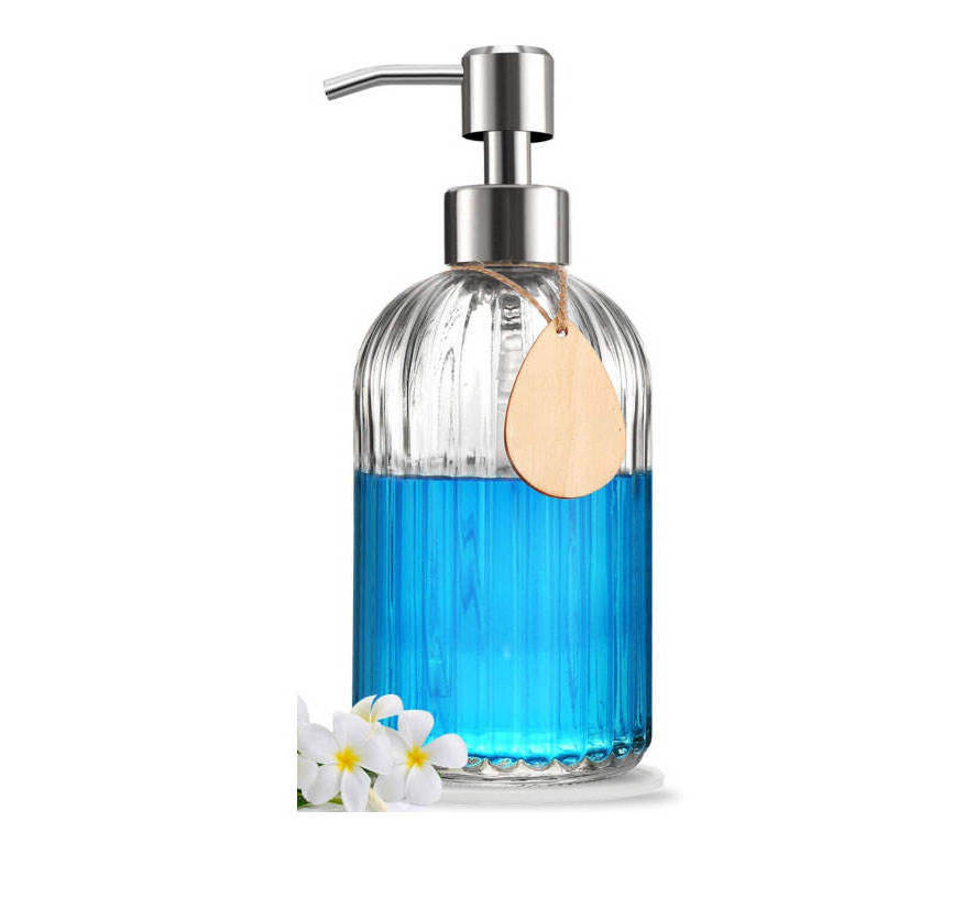 Clear Glass Refillable Hand Soap Dispenser Glass Shampoo Bottle With Stainless Steel Foam Pump