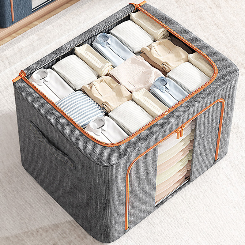 Wardrobe Foldable Cloth Storage Organizer Bag Large Capacity Waterproof Oxford Steel Frame Clothes Storage Box