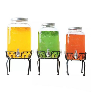 drink glass dispenser with 4 set mason jar with handle and glass jar with metal lid and sraw