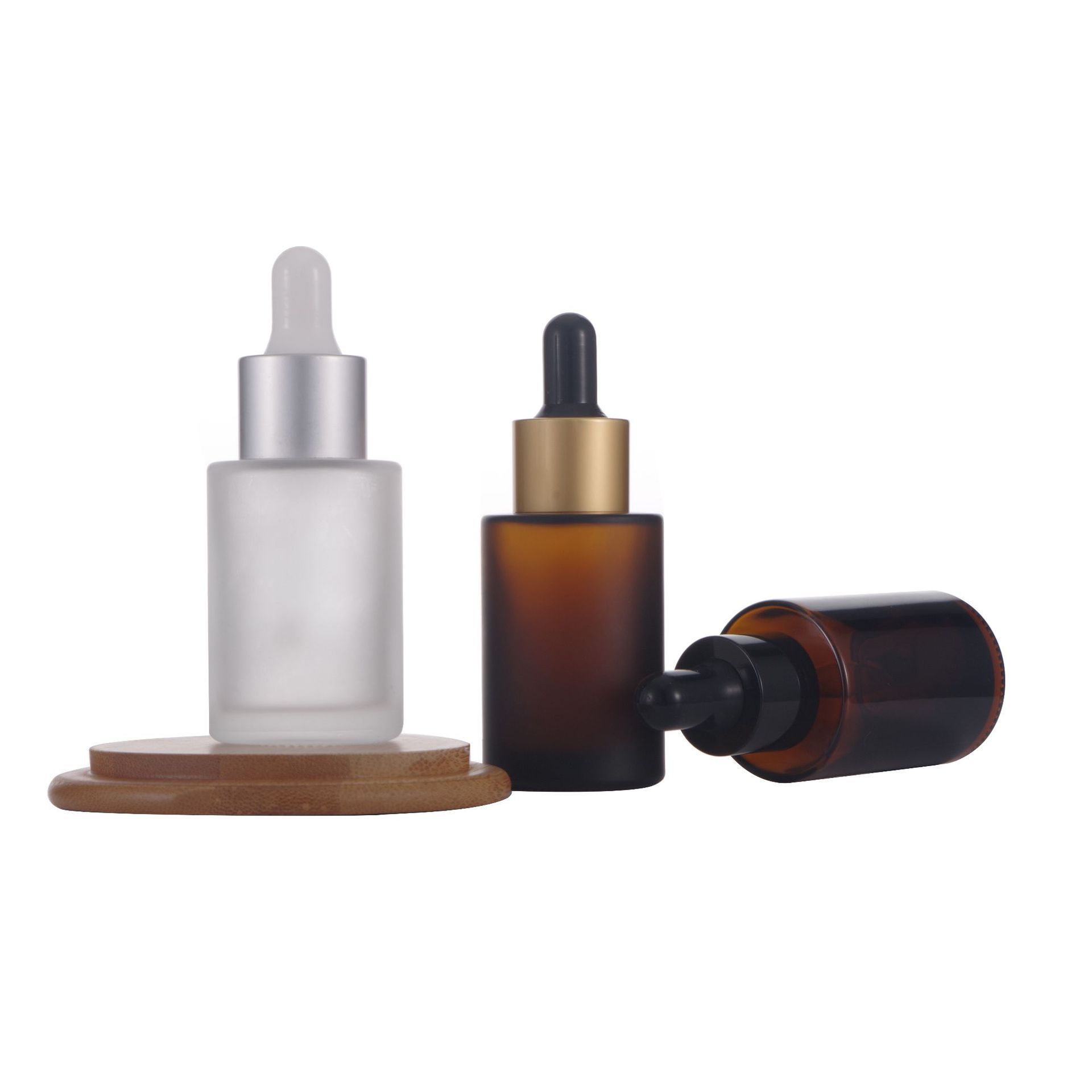 Classical Clear Frosted Cylinder Hair Beard Essential Oil Serum Bottle Amber Glass Bottle With Dropper Cosmetic Packing