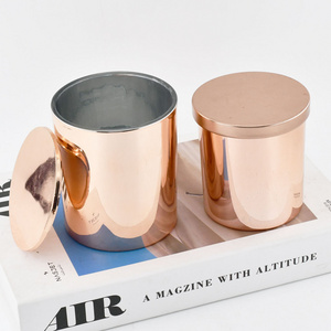 Hot Sale Empty Copper Electroplating Rose Gold Chrome Glass Candle Jars with Luxury Metallic Finish Mirror Lid