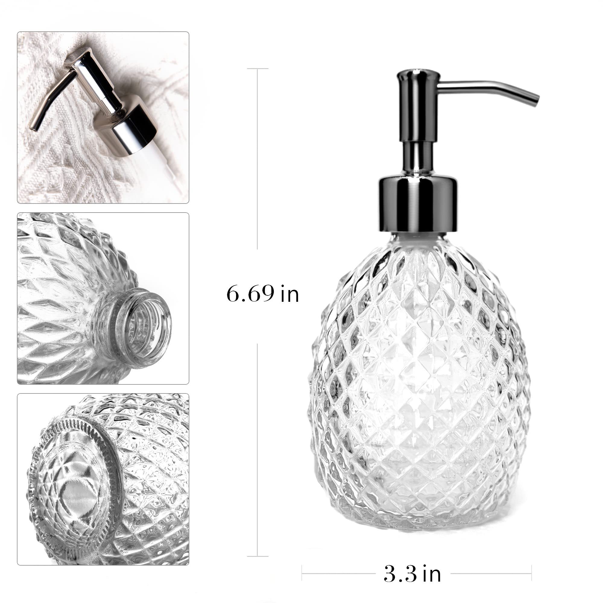 Luxury 12oz Pineapple Shape Cosmetic Dispenser Hand Wash Liquid Soap Glass Bottle with Pump