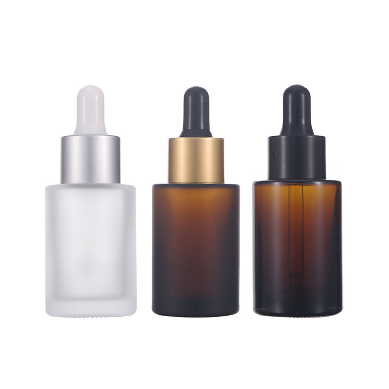 Classical Clear Frosted Cylinder Hair Beard Essential Oil Serum Bottle Amber Glass Bottle With Dropper Cosmetic Packing