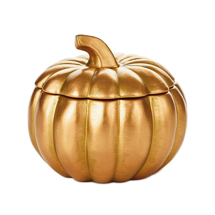 Customized ceramic pumpkin shape candle vessels luxury golden ceramic candle jar for home decoration