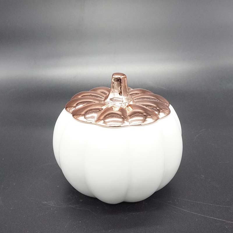 Customized pumpkin shaped candle jars with rose gold zinc alloy lid candle jars for home decoration