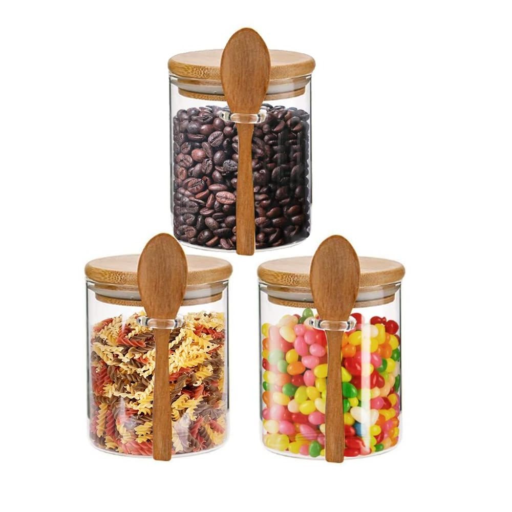 18oz Eco-friendly Feature Borosilicate Glass Food Spice Jar 530ml Clear Glass Storage Jar With Bamboo Spoon And Press Lid