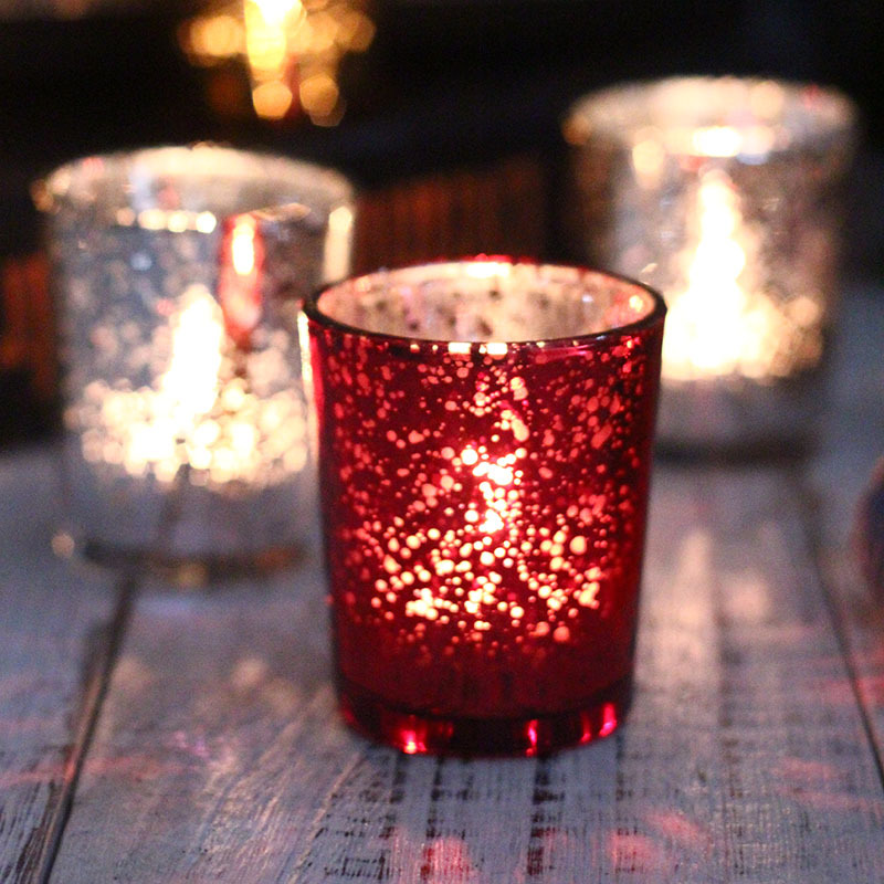 90g Factory Sale Custom Luxury Electroplating Small Mini Glass Tealight Candle Holder Candle Jar Set for Christmas Gifts