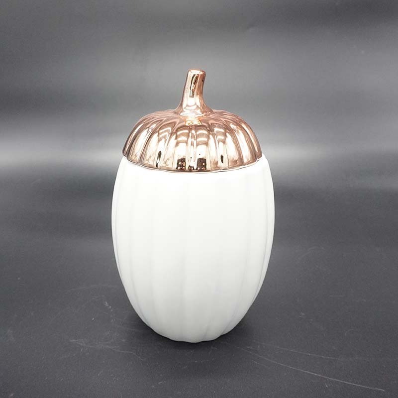 Customized pumpkin shaped candle jars with rose gold zinc alloy lid candle jars for home decoration