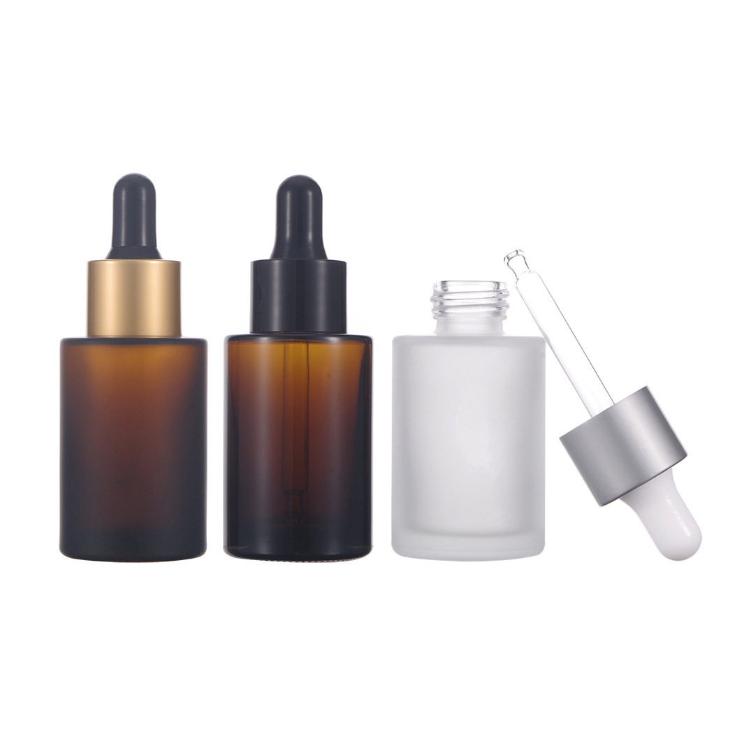 Classical Clear Frosted Cylinder Hair Beard Essential Oil Serum Bottle Amber Glass Bottle With Dropper Cosmetic Packing