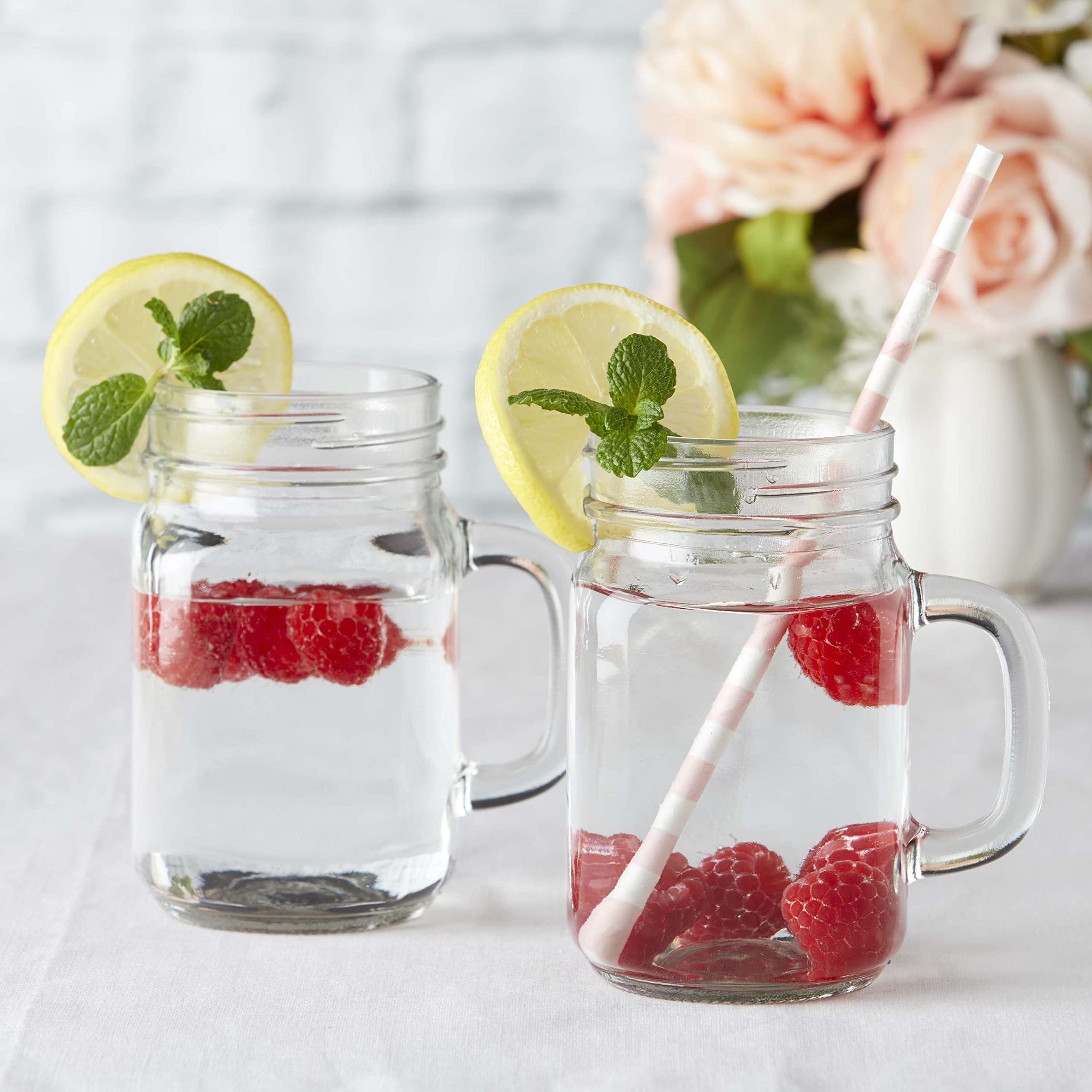 Custom Wide Mouth Colorful 12oz Drinking Ice Cold Square Glass Mason Jar With Handle Straw