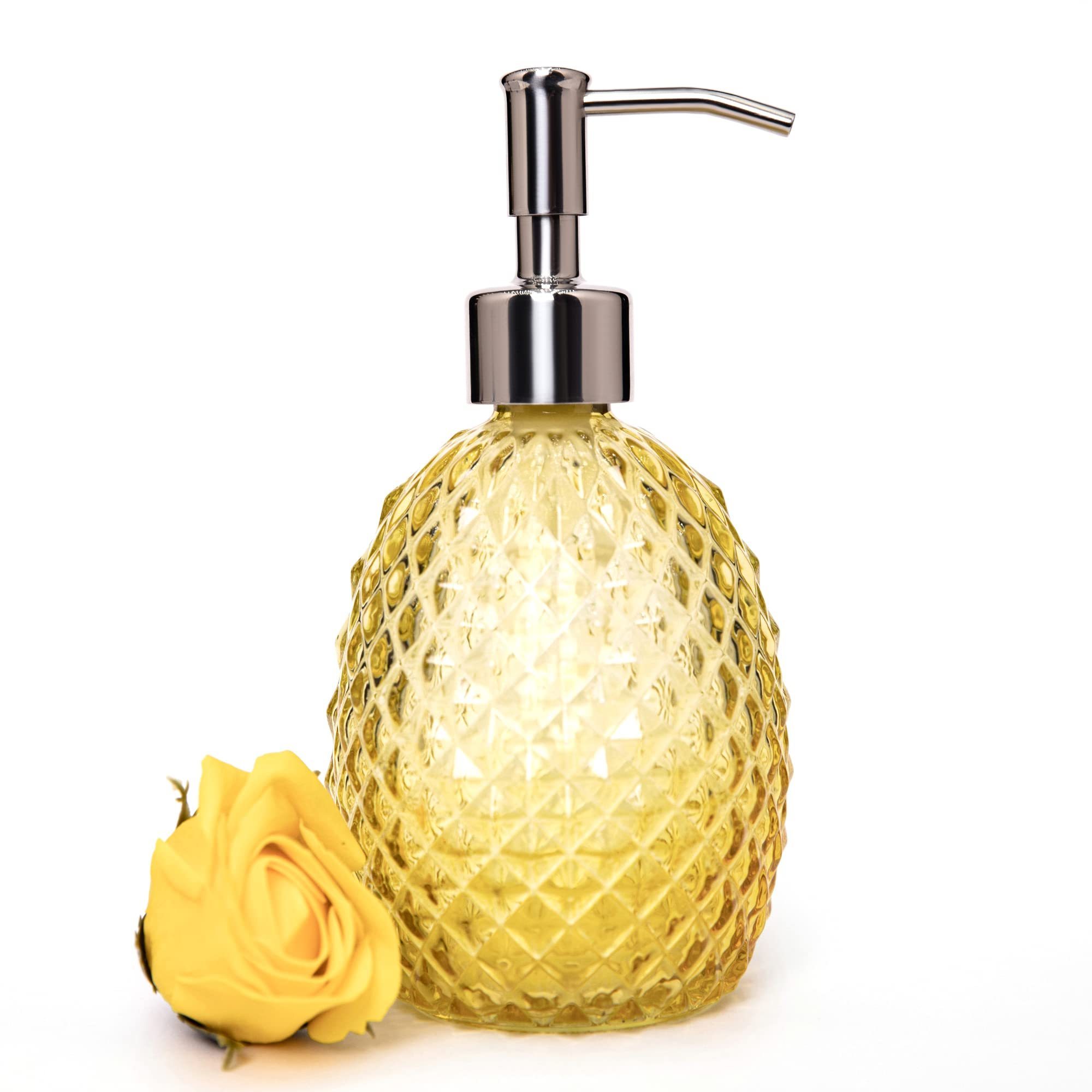 Luxury 12oz Pineapple Shape Cosmetic Dispenser Hand Wash Liquid Soap Glass Bottle with Pump