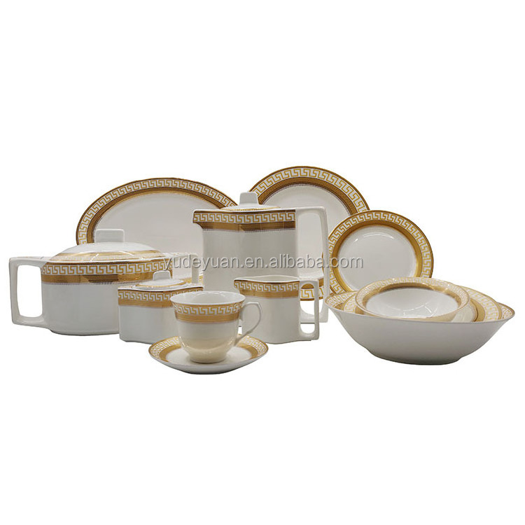 YDY Ceramic Dinner Set Pakistani Fine Porcelain New Design Gold Plated Turkey Custom Design 86pcs 68pcs Dinnerware Sets Cup Kit