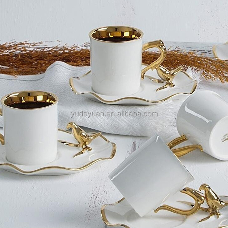 turkish custom design arabic bird cage pattern platinum ceramic cup saucer coffee fine bone new bone tea cups & saucers