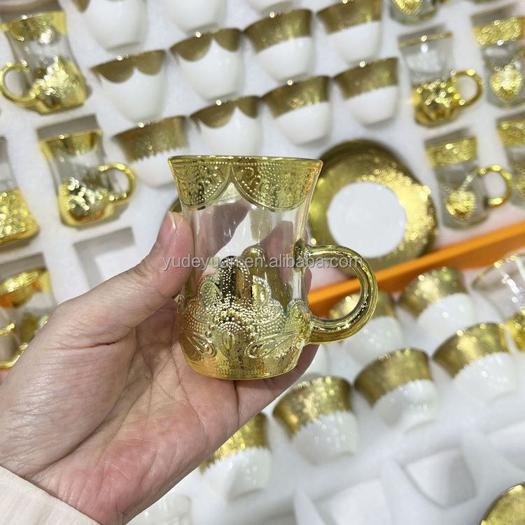 Fine Porcelain Ceramic Wholesale 18pcs&36pcs Gold Plated Coffee Tea Set Turkish Coffee Cups Saudi Arabic Glass Cup And Saucer