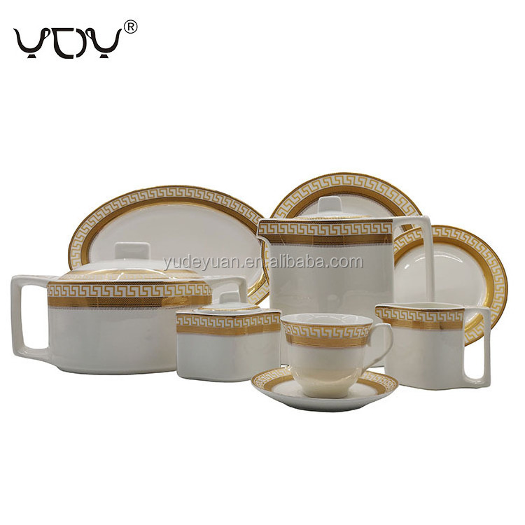 YDY Ceramic Dinner Set Pakistani Fine Porcelain New Design Gold Plated Turkey Custom Design 86pcs 68pcs Dinnerware Sets Cup Kit