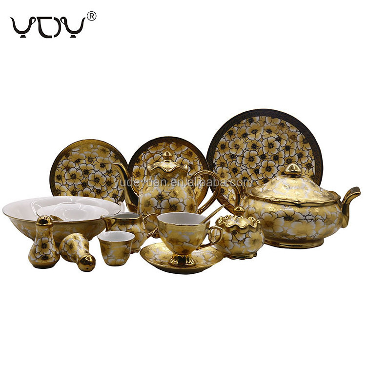 modern custom design 72pcs 75pcs wholesale porcelain gold plating pakistani dinnerware set