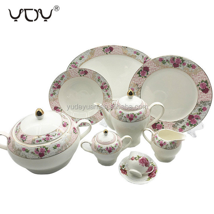 AB grade 61pcs 72pcs ceramic porcelain pink dinner sets in pakistan