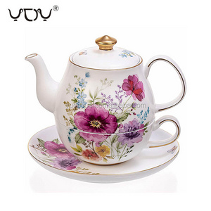 modern style flower gold rim turkish custom coffee 3 pcs ceramic tea pot teapot