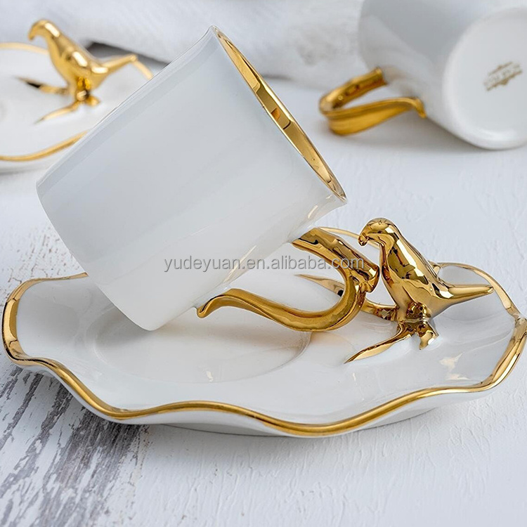 turkish custom design arabic bird cage pattern platinum ceramic cup saucer coffee fine bone new bone tea cups & saucers