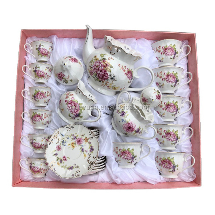 wholesale ceramic arabic turkish gold rim flower design modern design porcelain elegant new bone china coffee & tea sets