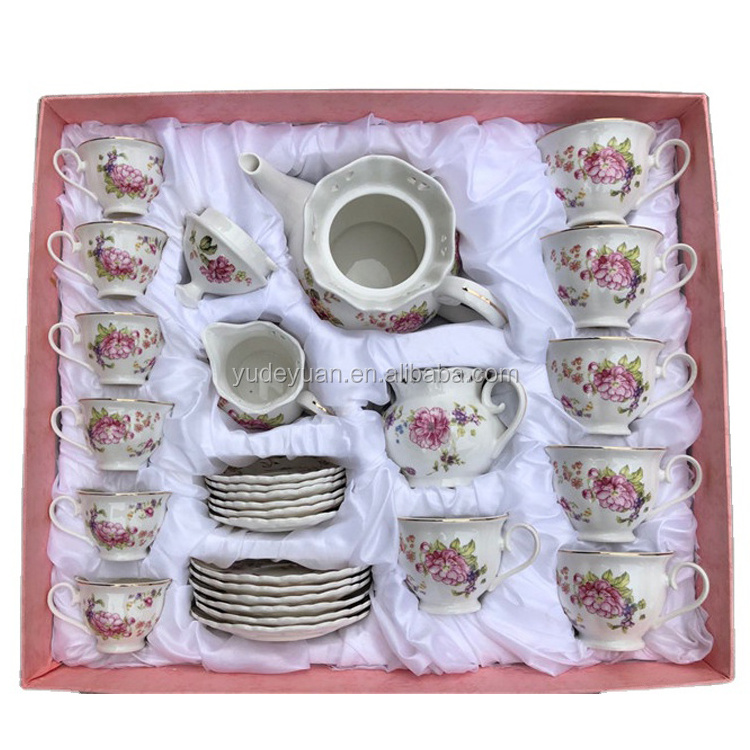 wholesale ceramic arabic turkish gold rim flower design modern design porcelain elegant new bone china coffee & tea sets