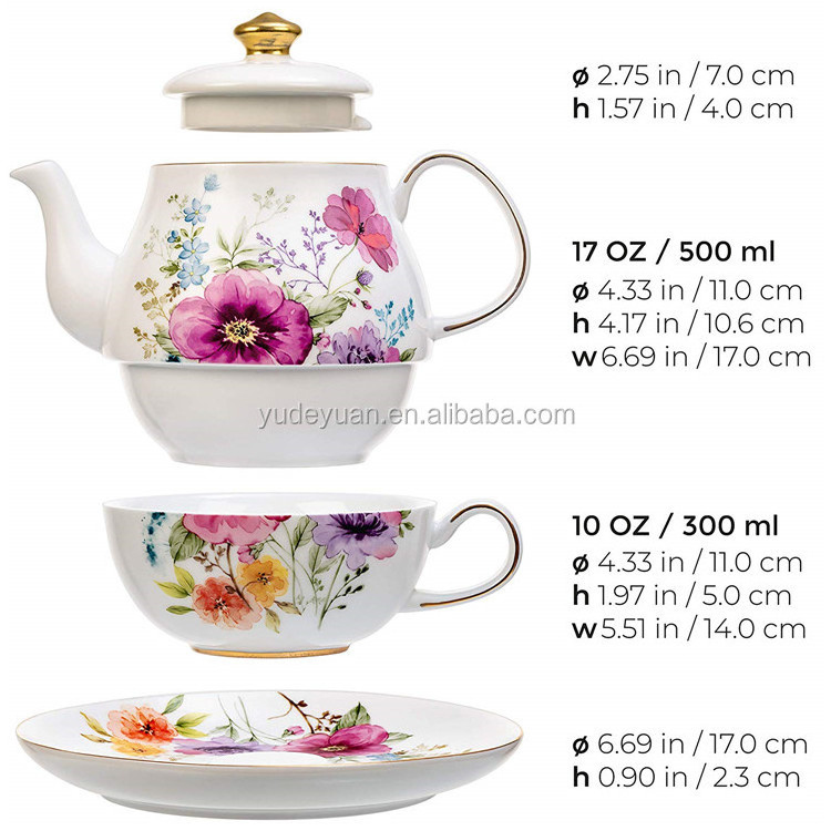 modern style flower gold rim turkish custom coffee 3 pcs ceramic tea pot teapot