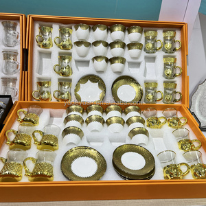 Fine Porcelain Ceramic Wholesale 18pcs&36pcs Gold Plated Coffee Tea Set Turkish Coffee Cups Saudi Arabic Glass Cup And Saucer