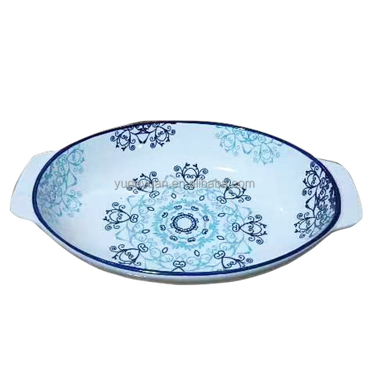 Fine Bone China Southeast Asian Style Ceramic Manufacturers Plate Hand Painted Oval Serving Platter 10.75inch Decorative Plate