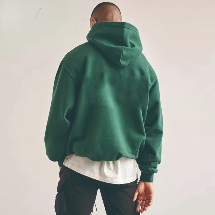 100% Cotton Army Green Heavy Weight Fleece No string Snap Button Oversized Hoodie with pocket men