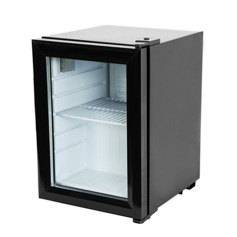 Home Hotel Use 30 Liters 40 Liters Compact Glass Door Mini Fridge Refrigerator With Black LED Light Lock