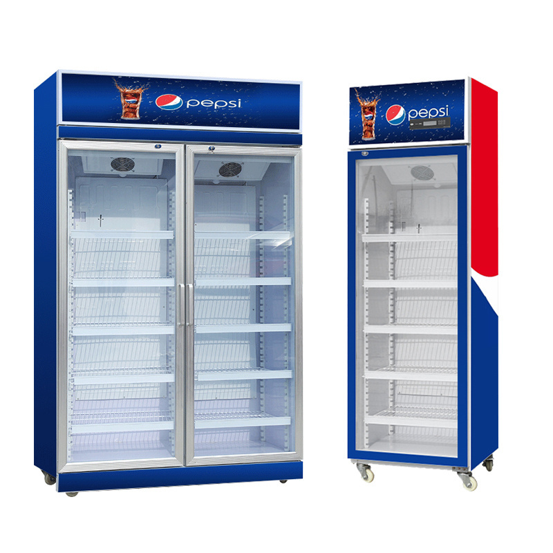 Commercial pepsi refrigerators prices drink beverage chiller single glass door fridge refrigeration showcase