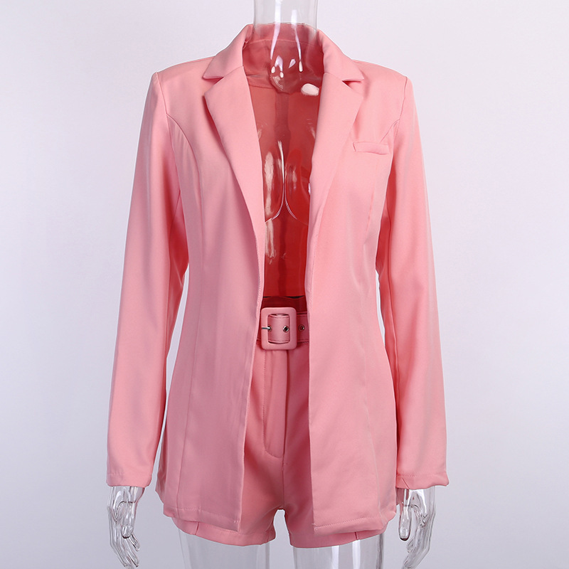 Female Suit Lady Western office Women's Cute Solid Colour Suits Out Coat Long Sleeve Blazer Wear To Work Clubwear Shorts Sets