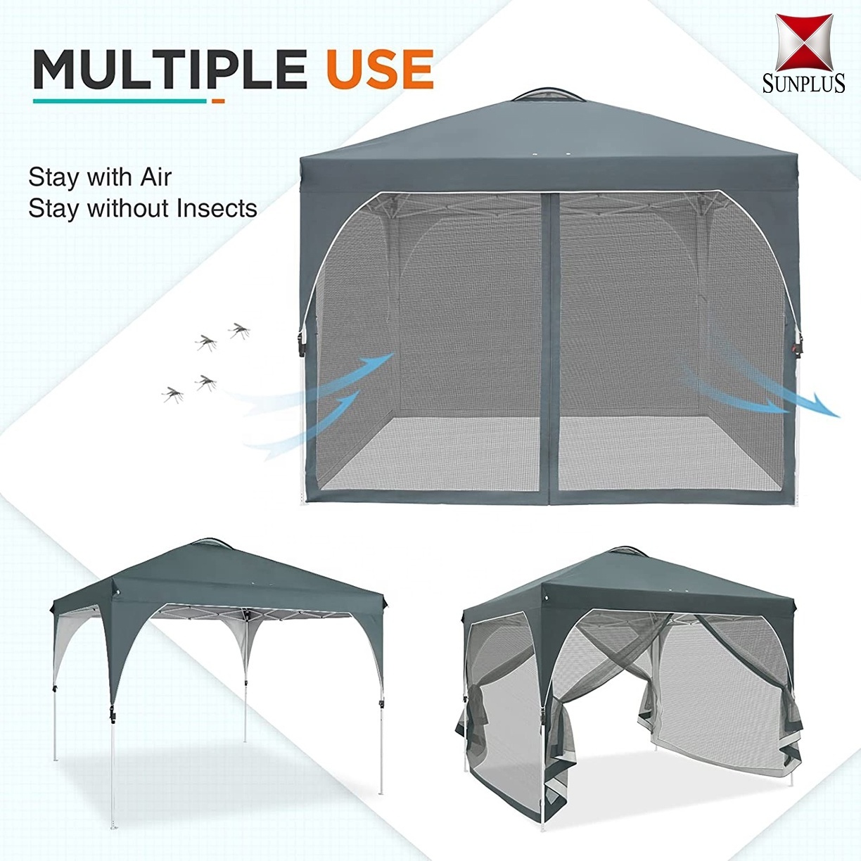 10 x 10 Outdoor Pop Up Canopy Tent, Portable Sun Shelter with Mosquito Netting Leg Skirts Vented Top Portable Activities Gazebo