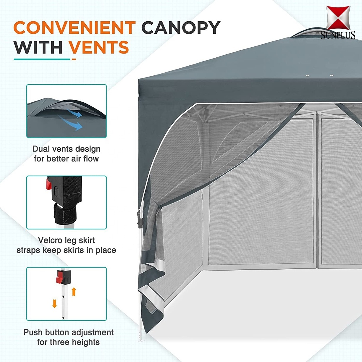 10 x 10 Outdoor Pop Up Canopy Tent, Portable Sun Shelter with Mosquito Netting Leg Skirts Vented Top Portable Activities Gazebo