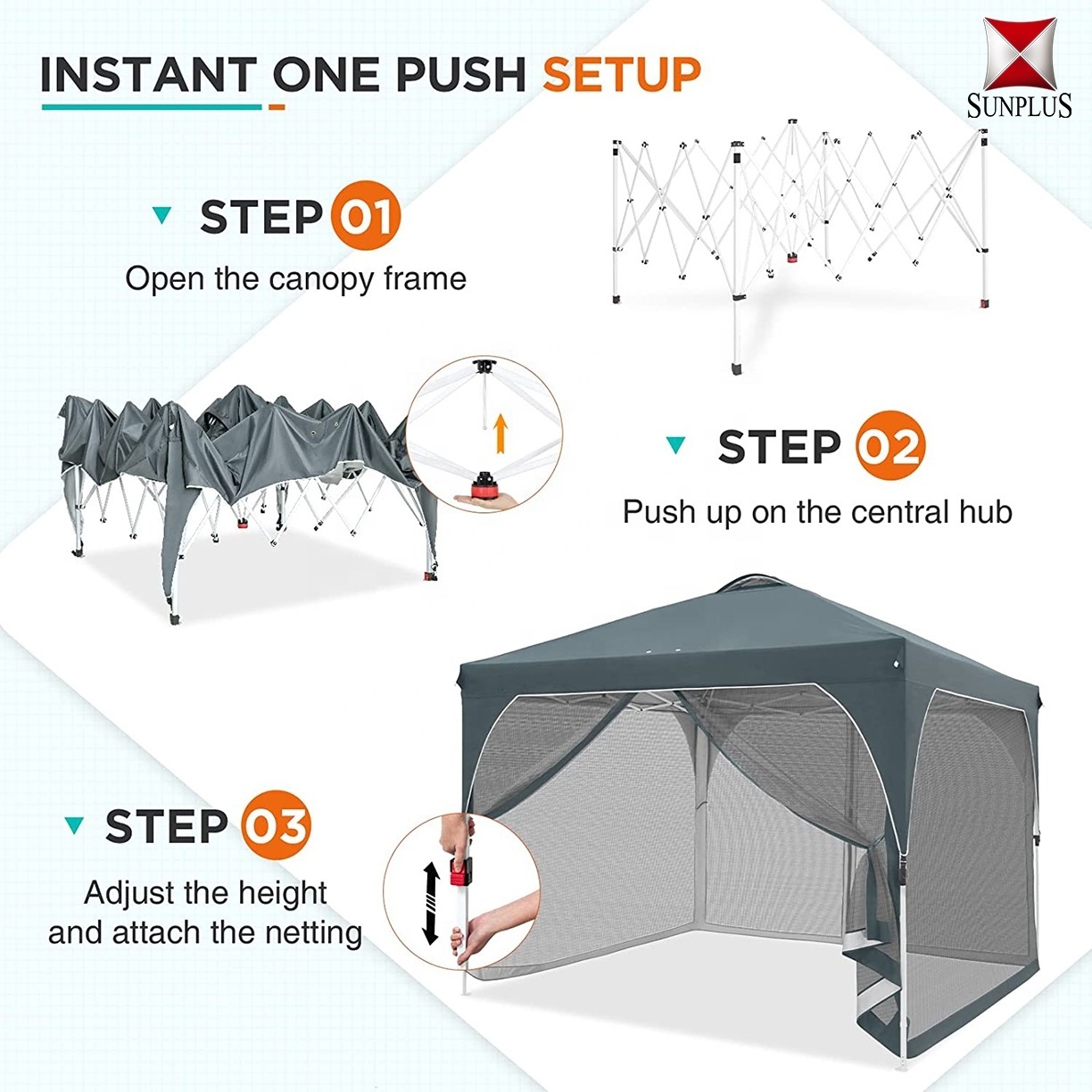 10 x 10 Outdoor Pop Up Canopy Tent, Portable Sun Shelter with Mosquito Netting Leg Skirts Vented Top Portable Activities Gazebo