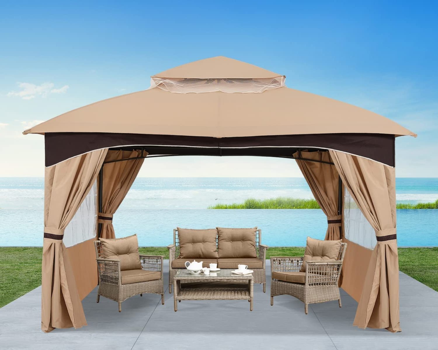 Outdoor Gazebos 10x12 with Window Simulation Church Windows Curtains for Patio Pop-up Canopy Portable Activities Tent