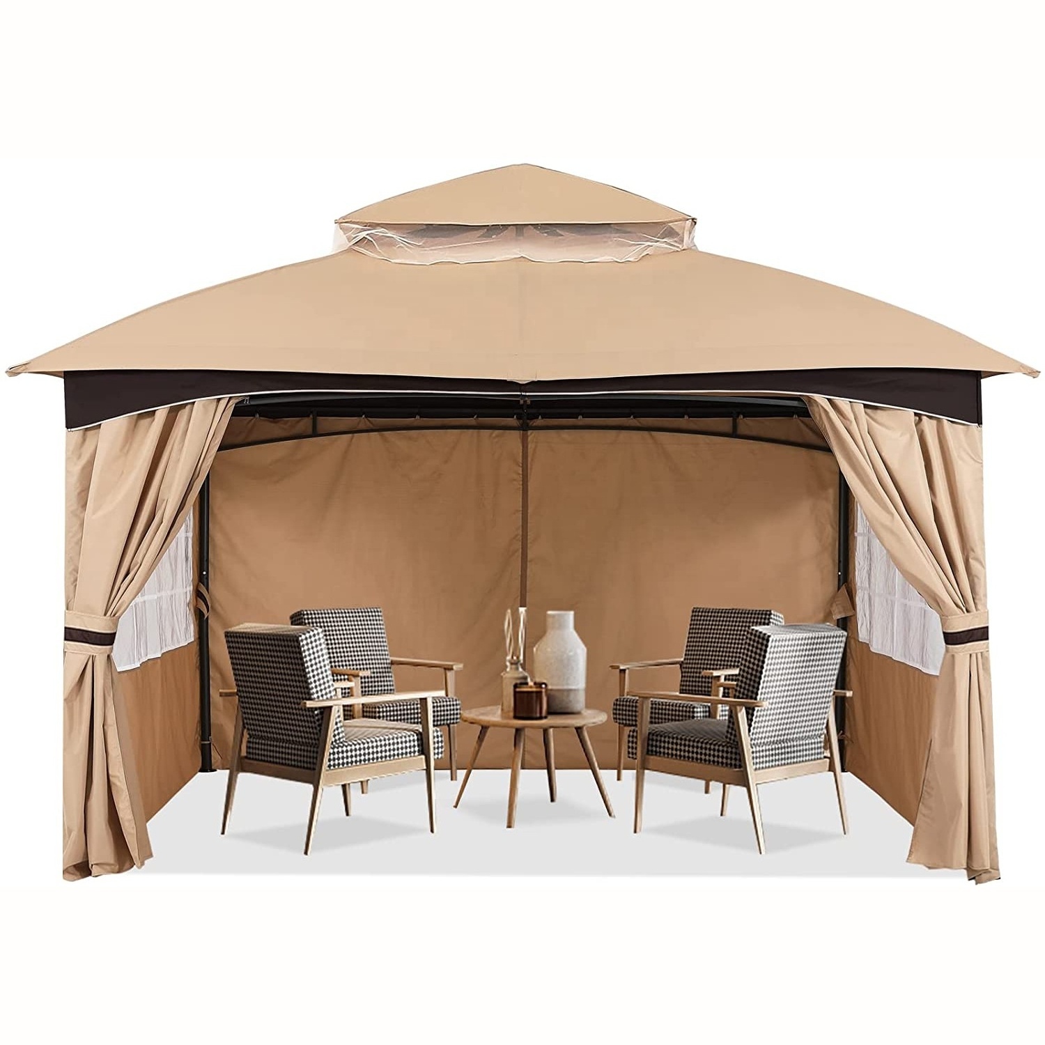 Outdoor Gazebos 10x12 with Window Simulation Church Windows Curtains for Patio Pop-up Canopy Portable Activities Tent