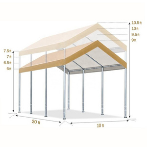 Outdoor Adjustable 10x20 ft Heavy Duty Carport Car Canopy Garage Boat Shelter Party Tent, Sturdy Adjustable Height Canopy Gazebo