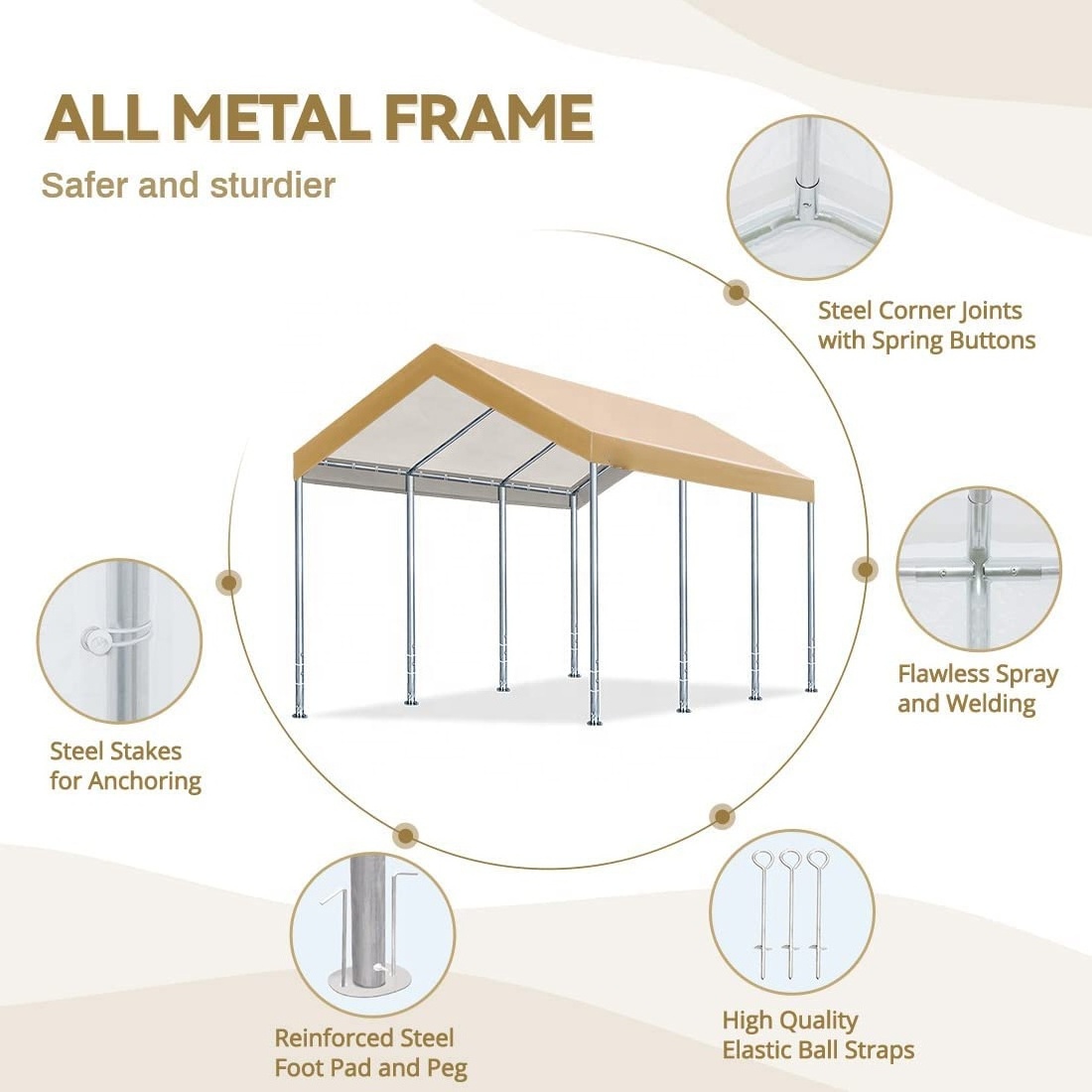 Outdoor Adjustable 10x20 ft Heavy Duty Carport Car Canopy Garage Boat Shelter Party Tent, Sturdy Adjustable Height Canopy Gazebo